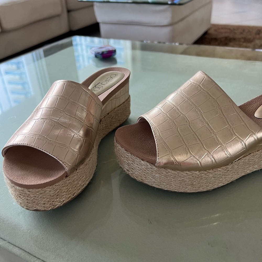 Gold wedge slip ons, size 7 US. Like new. - Picture 5 of 6